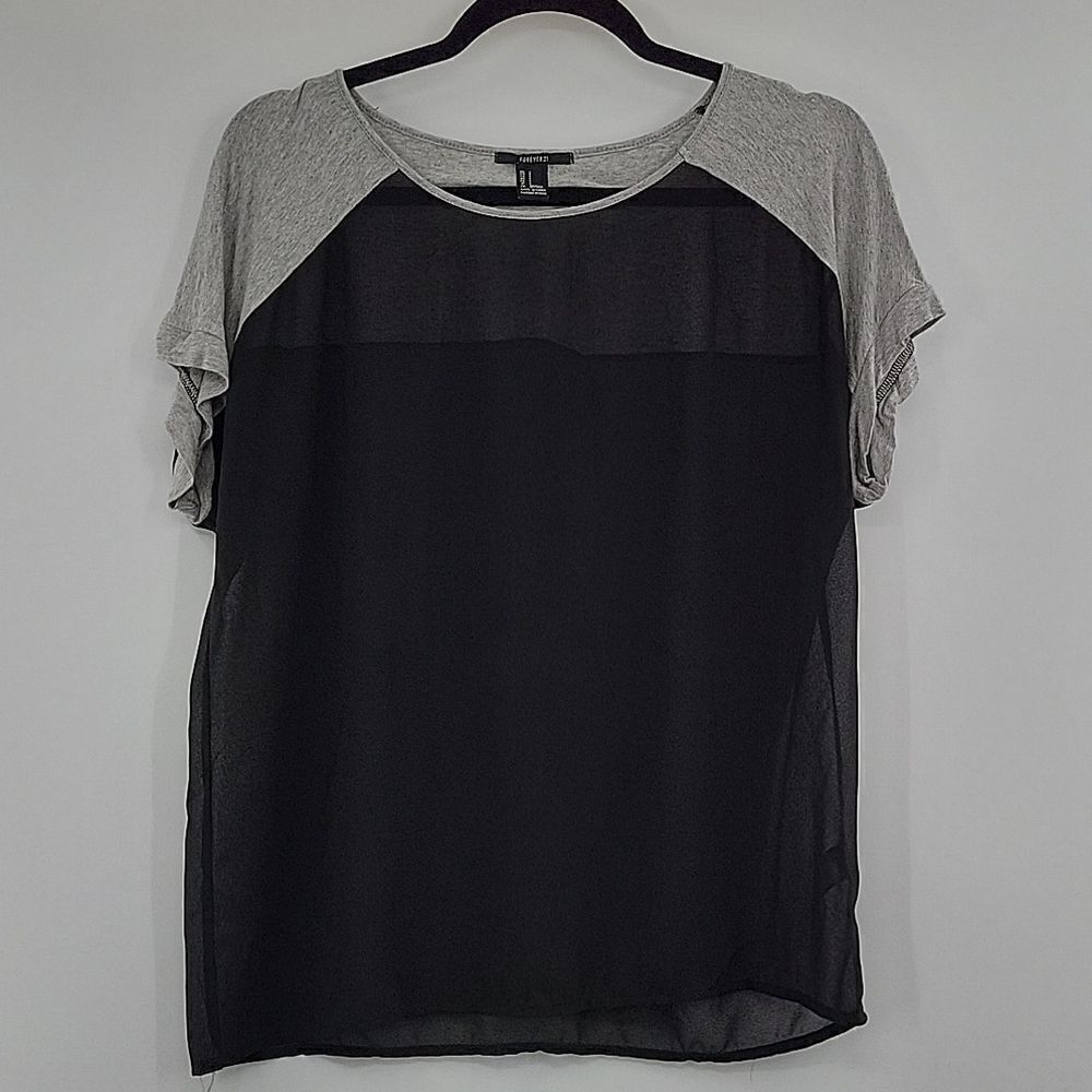 3 For$20 Forever 21 Gray shoulder top w/ sheer black material size S